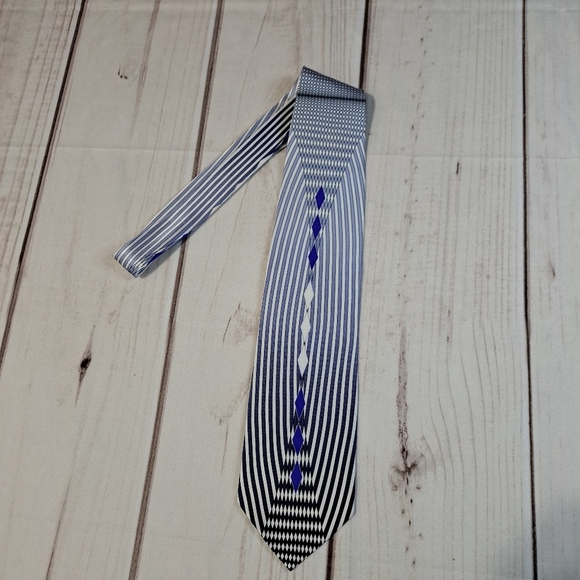 Amore Pace Silk Geometric Striped Design Tie in Blue and White - Picture 1 of 15